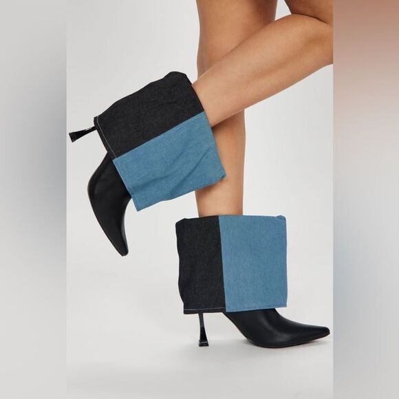 Fashion Nova Celine Denim Overlay Booties Size 8 - Picture 1 of 5
